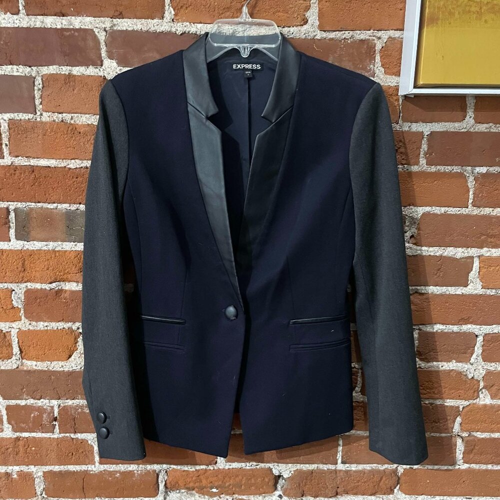 EXPRESS Navy Suit with Faux Leather Accent